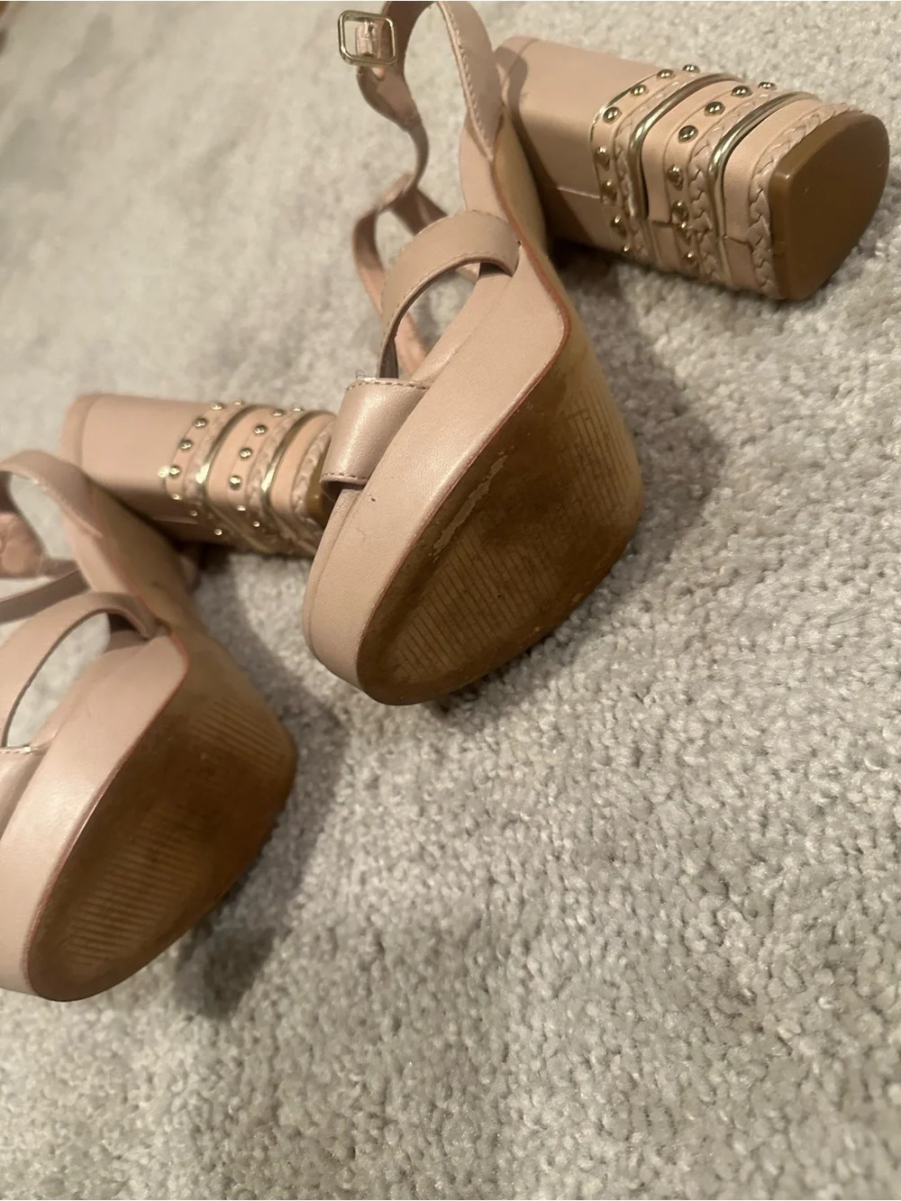 Aldo Blush Platform Block Heel Sandals with Stud Accents